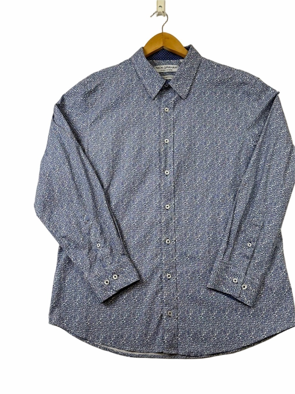 Nick Graham Everywhere Shirt Mens XL Blue Paisley Stretch Modern Fit Long Sleeve